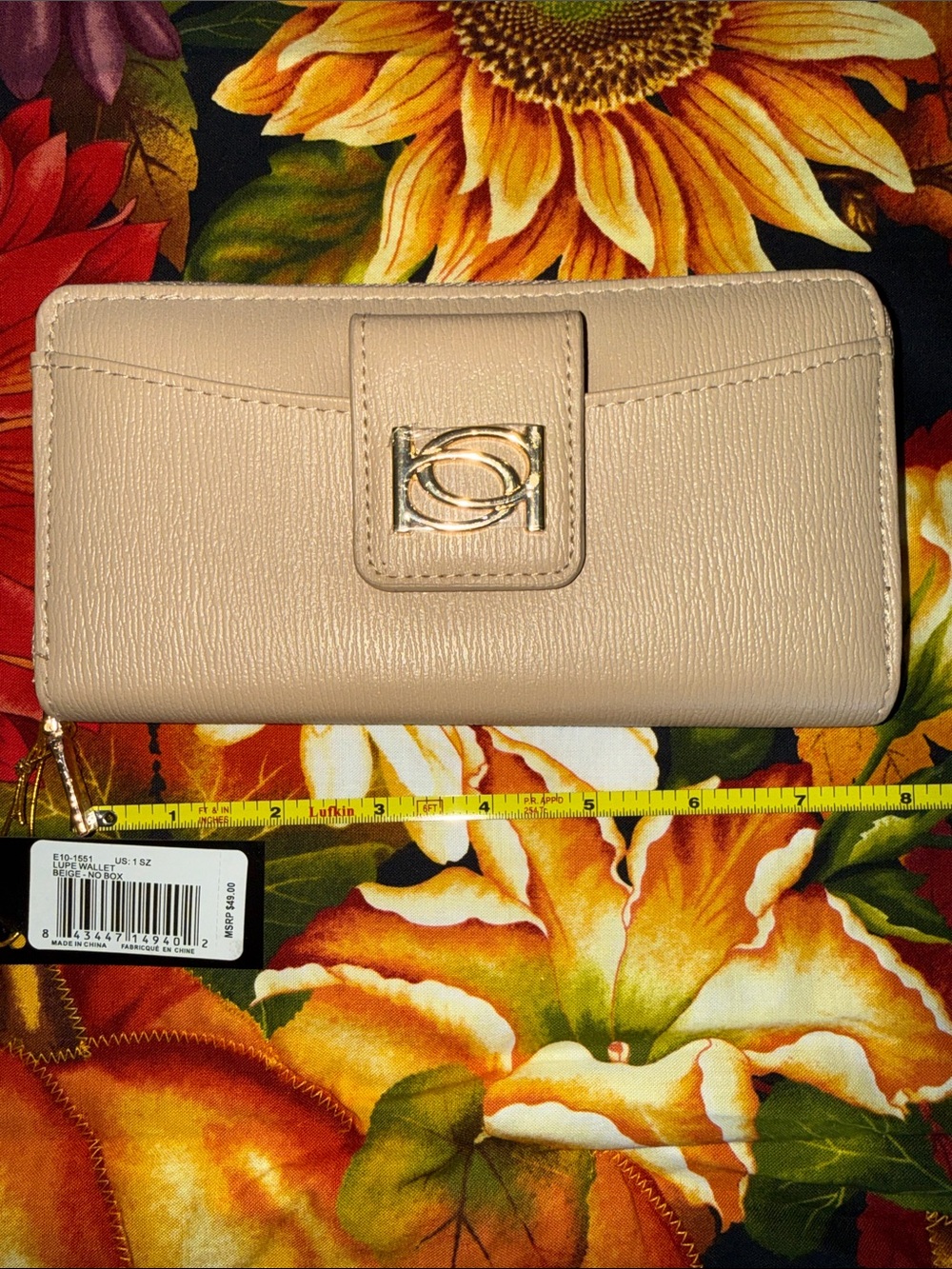 bebe Beige Textured Zip-Around Wallet with Gold-Tone Logo
